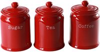 Ensemble de boîtes en céramique rouge Récipients de stockage des aliments Thé en céramique Café et Sucre Grands pots de stockage Céramique Rouge Lot de 3