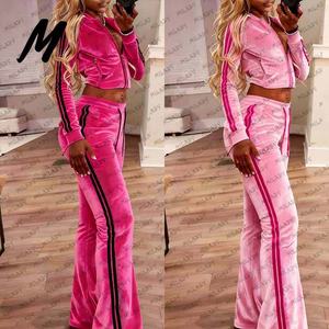 Kadın Özel Yan Şeritli Günlük Kadife Rahat Takım Yüksek Kaliteli Kadın Velür Ceket Rahat Pantolon 2 Parça Takım Kadın Giyim - Product Image 2