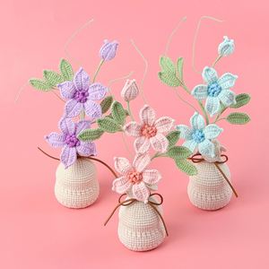 Clematis Florida Potted Plant Knitting DIY Yarn Finished Product Home Decor Crochet Artificial Flower <b>Ornament</b> Christmas Gifts - Product Image 4