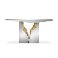 Table console moderne de luxe blanche et or, style italien, finition miroir, pour hall d'hôtel, fournie par l'usine