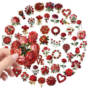Pegatinas de 56 Pétalos de Rosa Roja Románticos Estilo Instagram, Ramo en Forma de Corazón, Arte Floral, Impresión DIY para Diario Creativo, Transfronterizo - Product Image 2