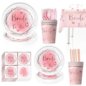 Ensemble de vaisselle jetable thème BRIDE TO BE en or <span class=keywords><strong>rose</strong></span>, fournitures de décoration pour la Saint-Valentin, mariage, fête de mariage, fête prénuptiale - Product Image 4