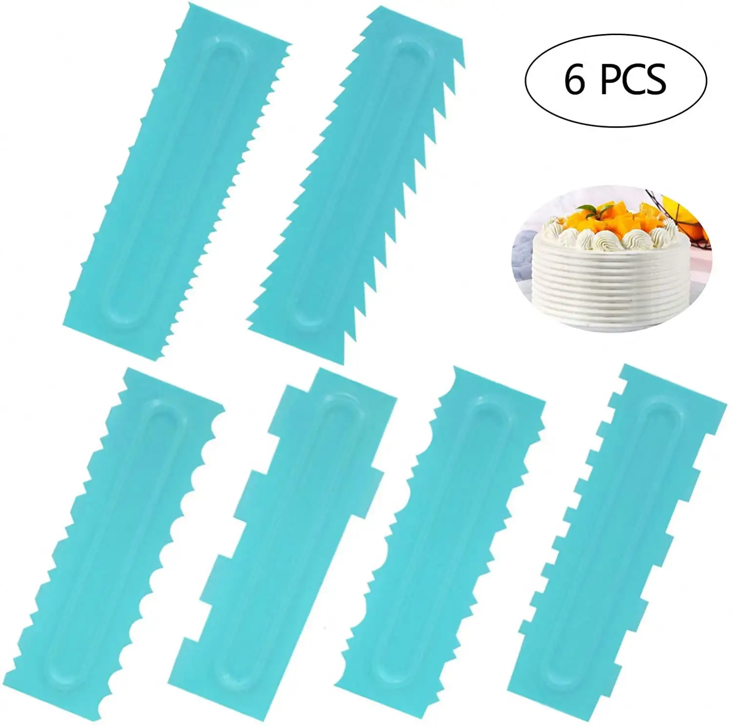 6Pcs Plastic Saw Tooth Cream Scraper Set Decorating Comb Icing Smoother Tool Scraper Decorating Spatula for Mousse Cake Tools