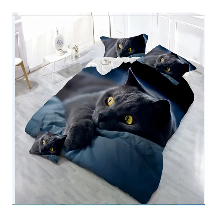 Black Cat Pattern Quilt Cover Bedding Set, Custom Print Bedding Set/
