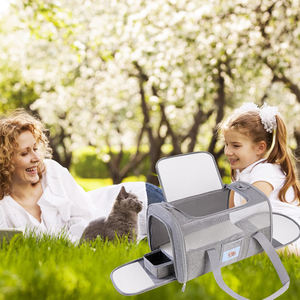 Kedi seyahat için boy evcil hayvan sırt çantası yumuşak tuval fermuarlı çanta kapatma katlanabilir ve hafif kare örgü taşıyıcı - Product Image 6