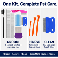 Kit de toilettage pour chiens et chats 10 en 1 avec peignes, brosse, peigne anti-puces et crochets pour l'élimination des tiques pour tous les types de poils, soin complet
