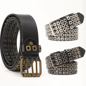 Cintura Punk Y2K <span class=keywords><strong>per</strong></span> Uomo e Donna, 3 File di Fori, in Ecopelle con <span class=keywords><strong>Borchie</strong></span> e Rivetti Metallici, Stile Retrò <span class=keywords><strong>per</strong></span> Jeans e Abiti Rock e Rap - Product Image 2