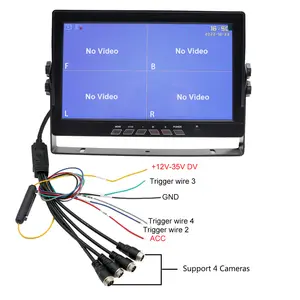 شاشة رباعية الفئة مقسمة 9 بوصة AHD IPS 1024x800 4CH بمسمار 4 مسامير إدخال فيديو للطائرات شاشة عرض خلفية للسيارة بدعم كاميرا 1080P AHD