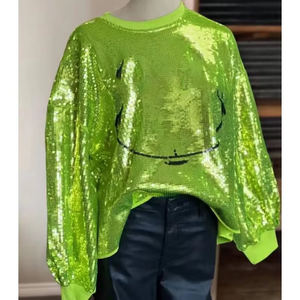 Paillettes brodées Grinch Pull Paillettes vertes Sweat-shirt en jersey de Noël Grinch Sweat-shirt à paillettes graphiques - Product Image 1