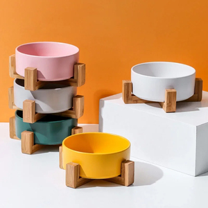 Large Feeder Dish for Dogs Cats Feeding Puppy <strong>Pet</strong> Supplies Dog <strong>Bowl</strong> Cat Food Water <strong>Bowls</strong> with Wood Stand No Spill - Product Image 4
