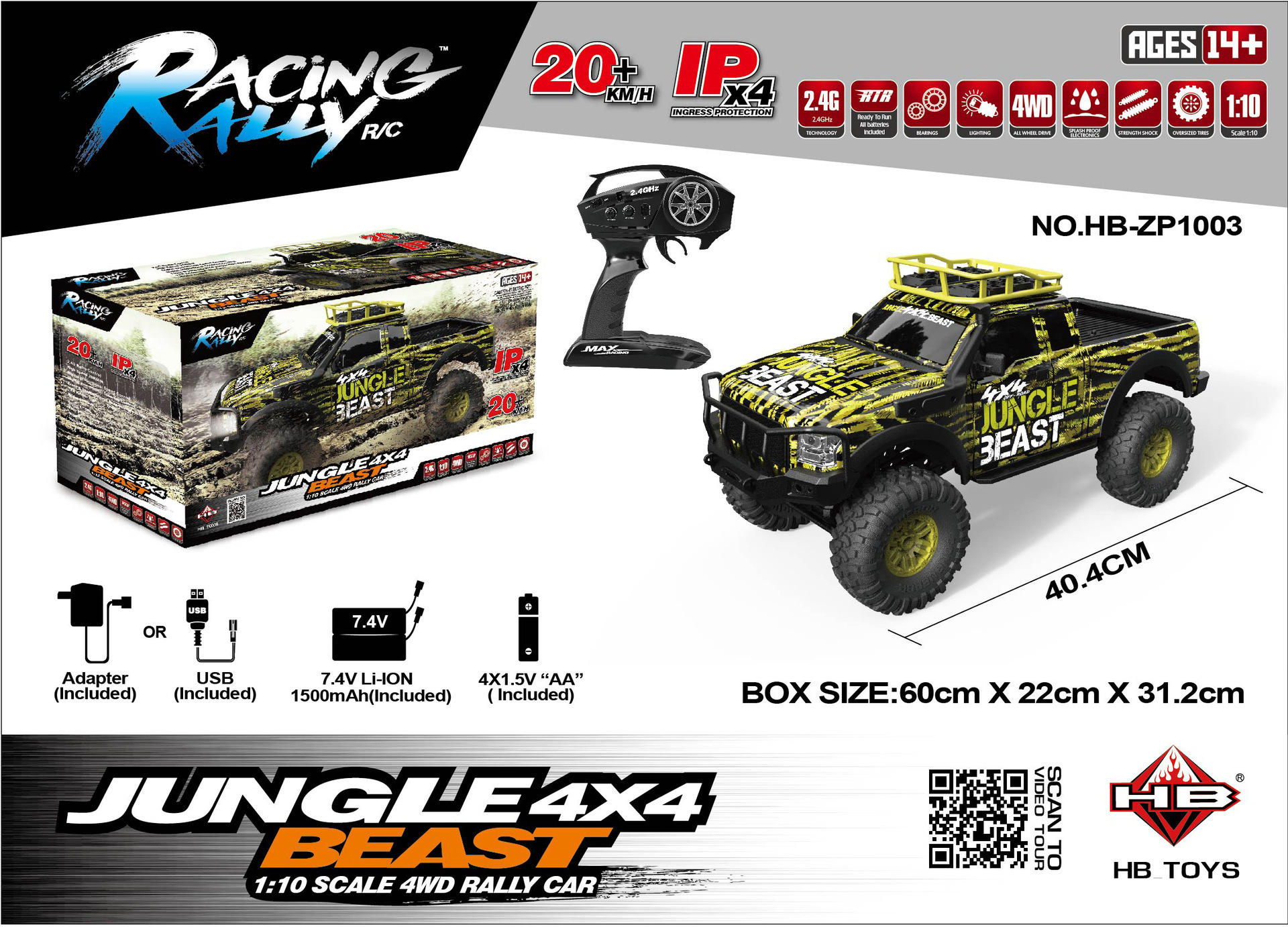 HB-ZP1001/1002 RC Rally 1/10 Scale Model Car 4WD 20km/h