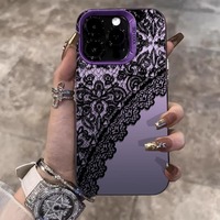 Étui de téléphone portable élégant en dentelle noire, léger et luxueux avec protection à 360° pour 16 Pro Max, 15 Plus et 14