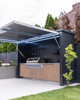 Îlot BBQ Cuisine Extérieure avec Grill - Housse Toutes Saisons - Grill en Acier Inoxydable avec Éclairage LED - Armoires de Cuisine en Alliage d'Aluminium