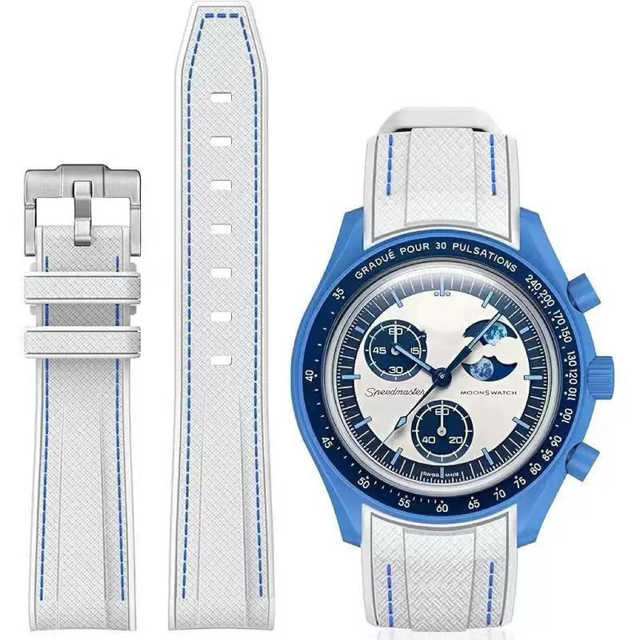 Factory Wholesale Silicone Watchband Carbon Fiber Weave Grain Rubber Watch Strap Bracelet for OmegAXSwatch MoonSwatchs 20mm