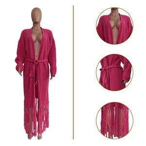 <span class=keywords><strong>2022</strong></span> moda ahueca hacia fuera con flecos Otoño Invierno abrigo de punto gabardina suéter de gran tamaño <span class=keywords><strong>cárdigan</strong></span> de punto largo para <span class=keywords><strong>mujer</strong></span> - Product Image 6
