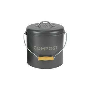 Factory trash can with wooden handle 5.9L galvanized iron durable waste bin with charcoal filter kitchen metal compost bin
