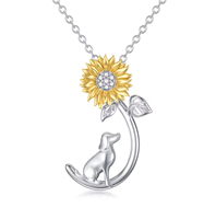 Bijoux sur le thème des animaux Collier en argent sterling 925 avec zircon et pendentif de chien tournesol bicolore