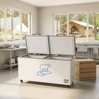 Congélateur commercial moderne horizontal à double couvercle supérieur avec roulettes pour le stockage alimentaire en épicerie et restauration