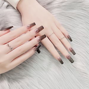 TSZS Medium Square Press on Nails unghie finte lucide unghie acriliche nere per donne e ragazze Private Label - Product Image 5