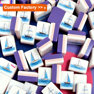 Jeu de tuiles de mahjong en acrylique violet à motif personnalisé, peintes à la main, de luxe, 4 couches, plateau américain, jeu de Mahjong - Product Image 1