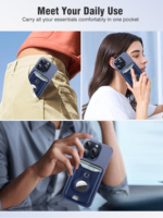 Porte-cartes magnétique en cuir PU personnalisé avec support AirTag, blocage RFID, portefeuille fin MagSafe pour iPhone