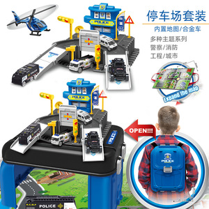 Juego de juguetes de estacionamiento de coches de policía con vehículos de aleación y mapa para niños de 4 a 7 años, juego de mochila de almacenamiento - Product Image 1