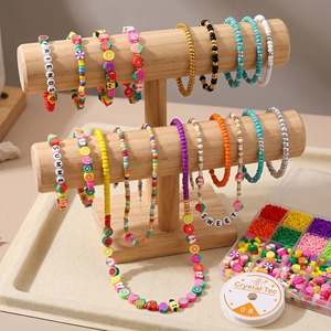Kit de fabrication de bijoux DIY avec perles en verre, perles en forme de fruits, perles en forme de lettres, boîte à 24 compartiments et cordon élastique pour bracelets, colliers et créations artisanales - Product Image 2