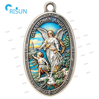 Collier pendentif ange gardien religieux, médaillon pour baptême, première communion, nouveau-né, berceau, médaillon ange gardien personnalisé