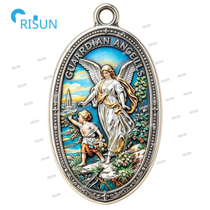 Collier pendentif ange gardien religieux, médaillon <span class=keywords><strong>pour</strong></span> baptême, première communion, nouveau-né, berceau, médaillon ange gardien personnalisé - Product Image 5