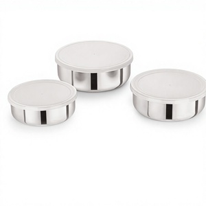 Stainless Steel Eco-Friendly Food Storage <b>Bowls</b> <b>with</b> Airtight <b>Lids</b> Set of 3 Minimalist Design for Home Use - Product Image 1