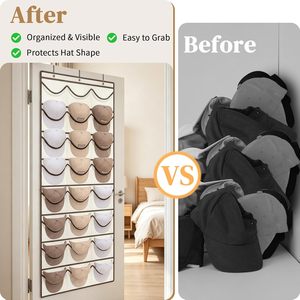 Over The Door Baseball Cap Organizer 24 Pockets <b>Hat</b> Rack Space Saving Storage For Closet Beige Oxford Material - Product Image 3