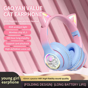 سماعات رأس لاسلكية مخصصة بتصميم جديد لطيف للقطط مع إضاءة ليد لاسلكية سماعات أذن قطة لطيفة للفتيات - Product Image 6