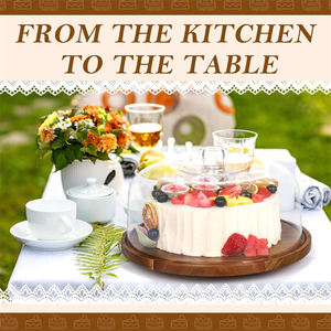 Handmade Round <strong>Wooden</strong> <strong>Cake</strong> Display <strong>Stand</strong> 12in Acacia Wood <strong>Cake</strong> Food Meet Plate for Party - Product Image 5