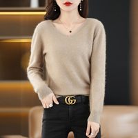 Damen Flacher V-Ausschnitt Nerz-Kaschmir-Pullover Neue Herbst/Winter 2023 Kollektion Gestrickter Loser Pullover Alltagstauglicher Basic-Strickpullover