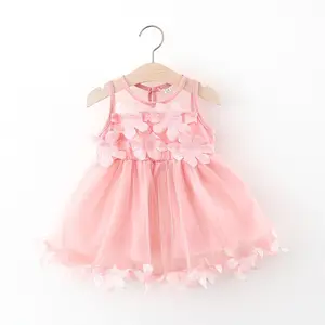 Фабричное платье для маленьких девочек, детская юбка с лепестками, однотонное Сетчатое платье принцессы