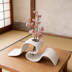 Modern Minimalist Curved Vase 3D Printed Wavy Shape Tabletop Dried Flower Stand Nordic Style Desktop Decoration - Product Image 3