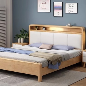Lit en bois massif avec tête de lit canapé King Size, lit en bois confortable Queen Size, mobilier de chambre pour la maison et l'appartement - Product Image 1