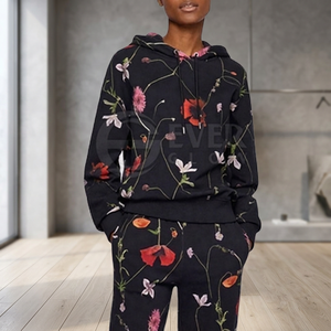 Sweat-shirt à capuche imprimé floral pour femmes, manches longues, tricoté, style décontracté, style automne, avec poches - Product Image 3