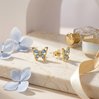 Boucles d'oreilles clous ZG élégantes en laiton ajouré avec pierres précieuses en forme de poire et papillon, bijoux raffinés pour femme, usage quotidien