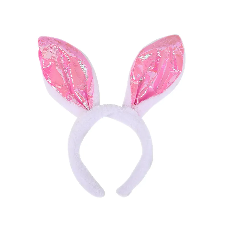 Plush Bunny Ears Headband Cute Rabbit Hairbands Easter Halloween Bunny Party Pink Blue Foil Ears Hair Band Girls Women for Party