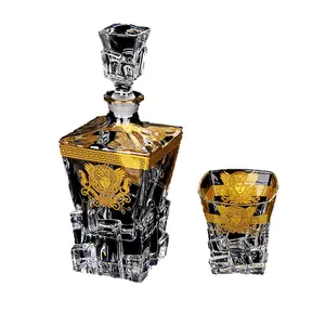 Set Botol Kaca Wiski Scotch Stok dengan Pinggiran Emas