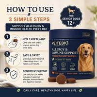 Friandises à mâcher douces pour chiens contre les allergies, complément de soutien immunitaire pour chiens, 12 semaines de soulagement naturel des allergies pour chiens, OEM ODM