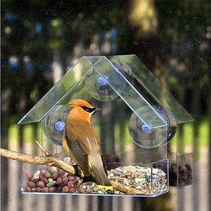 Mangeoire à oiseaux en acrylique transparent | En forme de maison, support à ventouse, conception transparente pour l'observation des oiseaux - Product Image 3