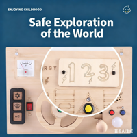 Certification CE CPC Montessori Jouet éducatif précoce en bois Simulation de volant de voiture Éclairage LED pour enfants Tableau occupé