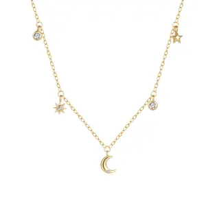 925 sterling silver classic star moon studded diamond layered women's necklace INS collarbone chain