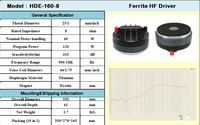Haut-parleurs HF haute sensibilité LS HDE-160-8 102 dB 60 W 120 W, bobine vocale de 1 pouce, transducteur de compression en ferrite 900-18 kHz 8,0 ohms, métal