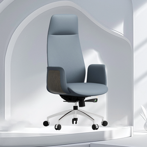 Chaise de bureau en éponge moulée en cuir simple bleu profond avec appui-tête et roues silencieuses - Product Image 4