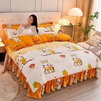 Parure de lit en velours de lait épais de haute qualité, imperméable, style jupe de lit chaude, motif dessin animé