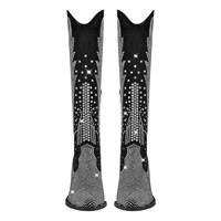 Bottines western noires scintillantes pour femmes, ornées de strass, hauteur genou