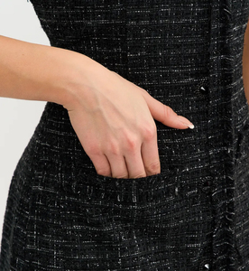 Nuovo Arrivo: Elegante Abito <span class=keywords><strong>Midi</strong></span> Nero da Donna, Stile Francese Casual, Tinta Unita, Maniche Corte, Bottoni Frontali, Eco-Friendly, Vintage, Aderente in Vita - Product Image 4